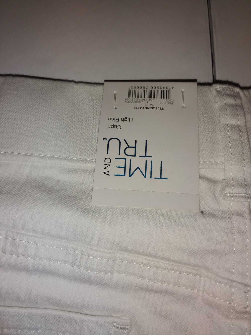 Time and Tru White High-Rise Capri Jeans XL Regular Fit 3-pocket Denim